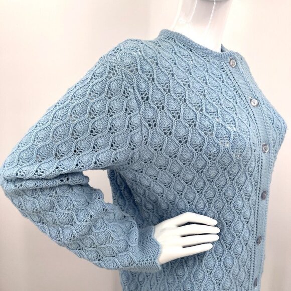 Vintage 70s Buck & Buck Candle Flame Lace Knit Cardigan Grandma L-XL - Picture 2 of 9